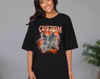 Personalized Pet Photo Shirt: Custom Bootleg Rap Tee, 90s Retro Style