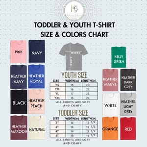 toddler and youth t - shirt sizes and colors chart