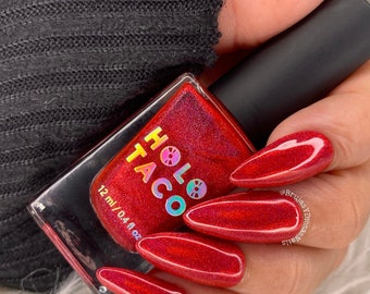 Holo Taco in Red Licorice | 20 Pieces Press On Red Holographic Set