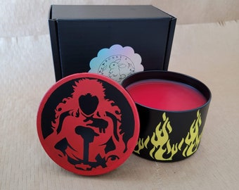 Demon, anime candle, scented anime candle, fire design