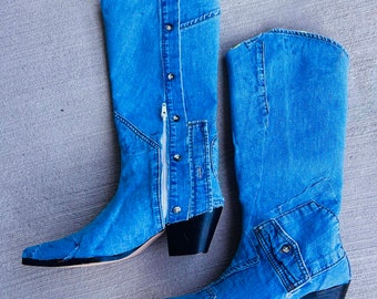 Custom Fun Denim Hand Made Cowgirl Boots