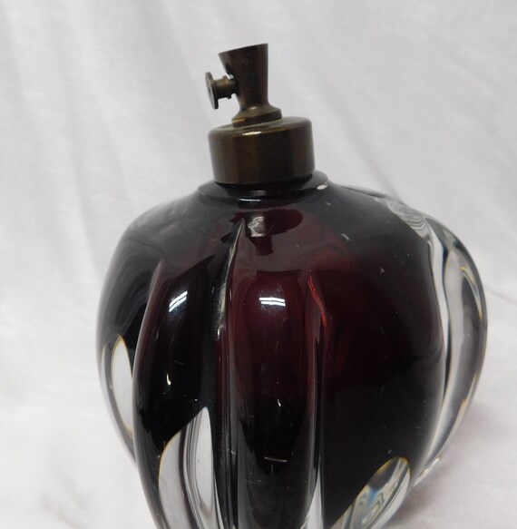 Vintage Amethyst Purple Heavy Art Glass Perfume B… - image 1