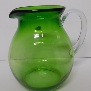 Vintage Art Glass Olive Green Hand Blown Pitcher