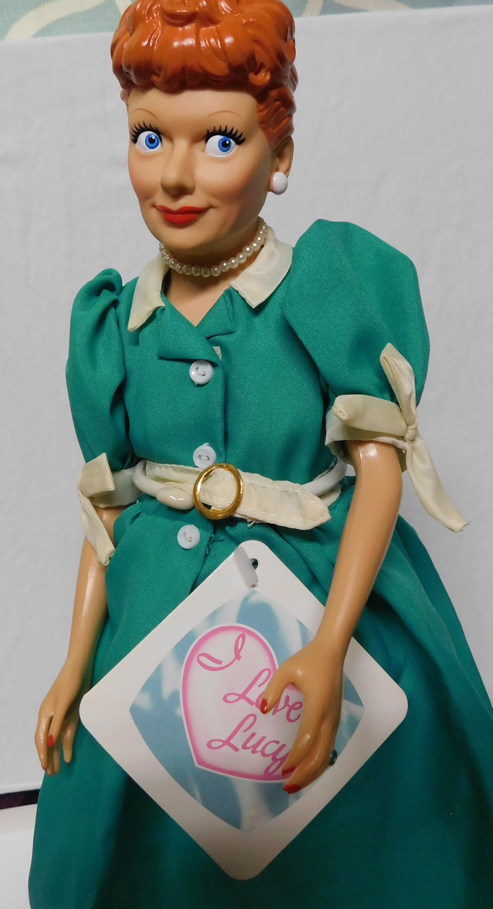 Vintage 1988 CBS Lucille Ball Doll Green Dress With Tag and Stand