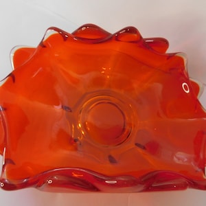 Vintage Viking Glass Epic Amberina Persimmon Double Crimp Bowl Dish