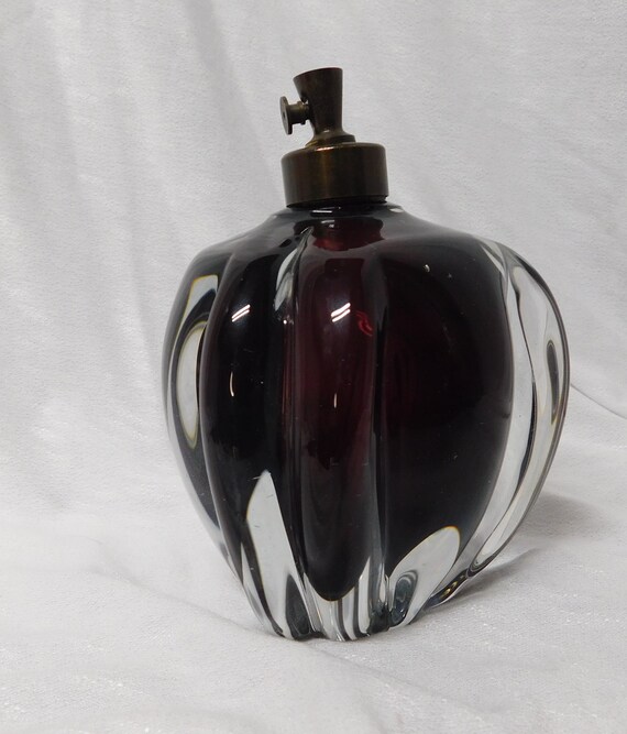 Vintage Amethyst Purple Heavy Art Glass Perfume B… - image 2