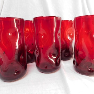 Set of 2 Dimpled Pinched Blenko Ruby Red Tumbler 6 Inch