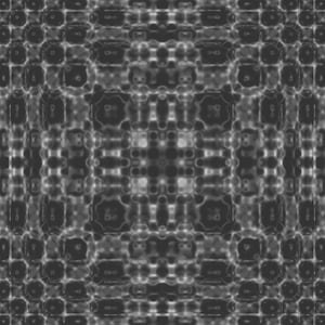 May include: Abstract black and white digital pattern with a repeating geometric design. The pattern is symmetrical and has a subtle shimmer effect.