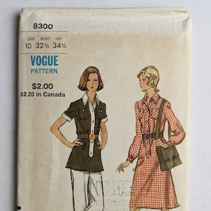 Vogue 8300 Vintage Sewing Pattern from 1970's UC/FF size 10 bust 32 1/2" Dress, Tunic, and Pants