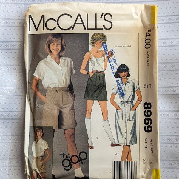 McCall's 8969 The Gap Vintage Sewing Pattern from 1980's Uncut/Factory Folded size 10 Waist 25 Misses' Cargo Shorts and Skirt with Pockets