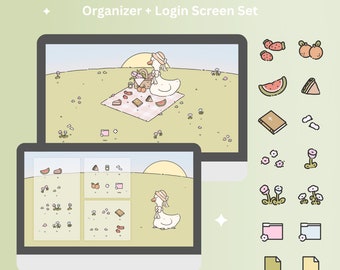 Desktop Computer Wallpaper for Windows and Mac PC + Folders Icons - Goose on a Picnic - WallpaperGals