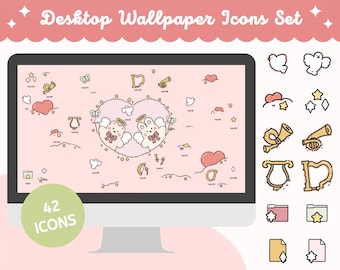 Pinker Engel Desktop Wallpaper mit Ordner-Icons (Digital Download)