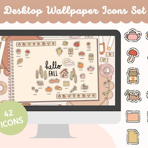 Desktop Computer Wallpaper for Windows and Mac PC + Folders Icons - Hello Fall Notebook Sticker Doodles - WallpaperGals