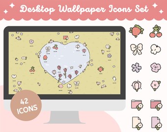 Herz Teich Desktop Wallpaper mit Ordner Icons (Digitaler Download)