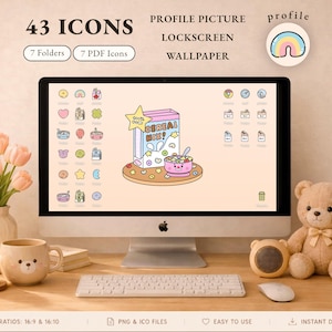 Tema de escritorio de cereales para el desayuno / Fondo de pantalla, iconos y carpetas bonitos / Personalización de escritorio de Windows / Descarga digital