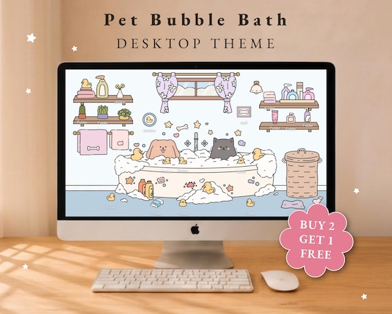Pet Bubble Bath Desktop Theme | Cozy Mac Wallpaper, Icons (Digital Download)
