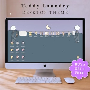Fondo de pantalla Teddy Laundry / Tema acogedor para ordenador / Bonitos iconos para Windows y Mac