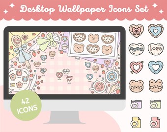 Strawberry Bunny Desktop Wallpaper & Ordner-Icons - Valentines Cookies (Digitaler Download)