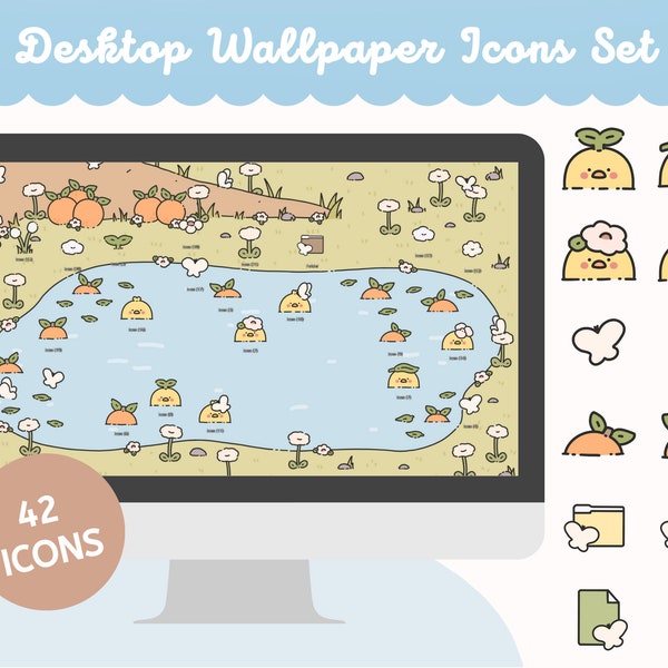 Desktop Computer Wallpaper for Windows and Mac PC + Folders Icons - Orange Tree Duck Pond - WallpaperGals