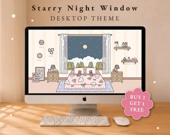 Desktop-Hintergrundbild „Sternennacht“ für das Schlafzimmer mit Ordnersymbolen (Digitaler Download)