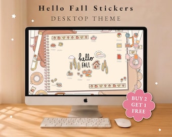 Hello Fall Desktop Wallpaper | Cozy Computer Theme, Icons (Digital Download)