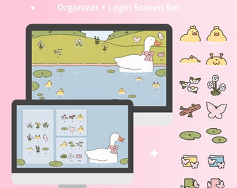 Duckies on Lily Pond Desktop Wallpaper & Icons Set (Digital Download)