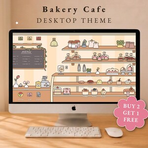 Bakery Cafe Desktop Wallpaper | Cozy Computer Theme | Cute Window & Mac Desktop Icons