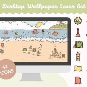 Sand Castle Beach Desktop Wallpaper with Folder Icons (Digital Download)