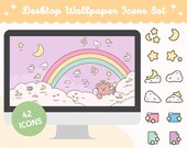 Pastel Rainbow Angel Bear Desktop Wallpaper & Folder Icons (Digital Download)