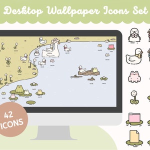 Sfondo desktop per PC Windows e Mac + icone cartelle - Stagno delle oche con anatre e rane - WallpaperGals