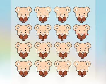 Emotes Stickers Set Teddy Merci - 117 Precropped PNG + Goodnotes Sammlungen (Digital Download)