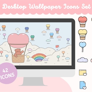 Desktop Computer Wallpaper for Windows and Mac PC + Folders Icons - Rainbow Bear Air Balloons Sky - WallpaperGals