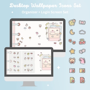 Desktop Computer Wallpaper for Windows and Mac PC + Folders Icons - Binder Notebook Sticker Doodles - WallpaperGals