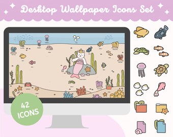Fondo de pantalla e iconos de carpeta de sirena y gato (descarga digital)
