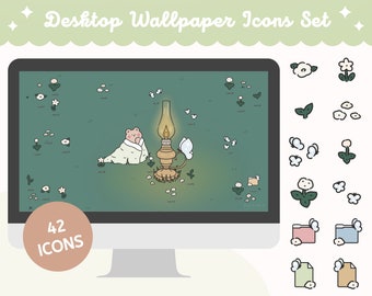 Gemütlicher Bär als Desktophintergrund mit Ordner-Icons (Digital Download)
