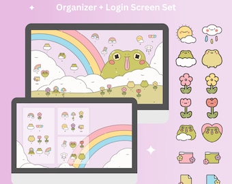 Desktop Computer Wallpaper for Windows and Mac PC + Folders Icons - Rainbow Cloud Frog - WallpaperGals