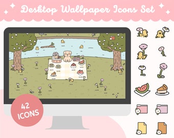 Puppy Picnic Desktop Wallpaper + Ordner-Icons (Digitaler Download)