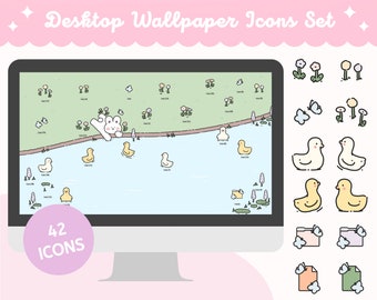 Bunny & Ducks Desktop Wallpaper mit Ordner-Icons (Digitaler Download)