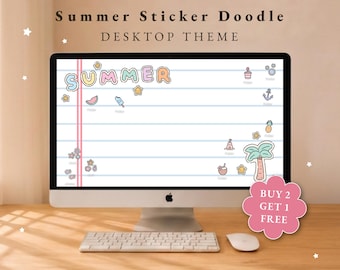 Summer Doodles Desktop Wallpaper + Icons: Mac & Windows PC (Digital Download)