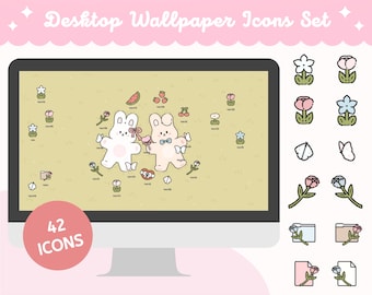 Love Bunny Desktop Wallpaper & Ordnerbilder: Blumenfeld Datum (Digitaler Download)
