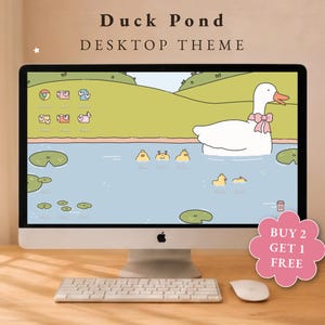 Duck Pond Desktop Wallpaper | Cute Duck Computer Wallpaper | Windows & Mac Desktop Icons | Cozy Desktop Theme | Little Friends
