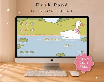 Duck Pond Desktop Theme and Icons | Cozy Duckling Computer Wallpaper (Digital Download)