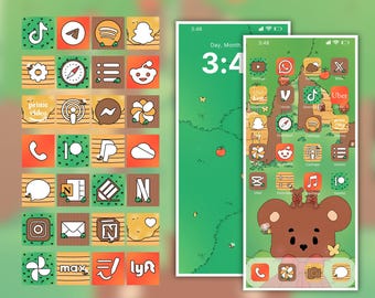Honig Äpfel Wallpaper Set: App Icons, Sperrbildschirm (Digitaler Download)