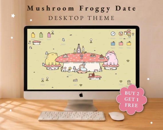 Mushroom Froggy Date Desktop Theme | Cozy Mac Wallpaper (Digital Download)