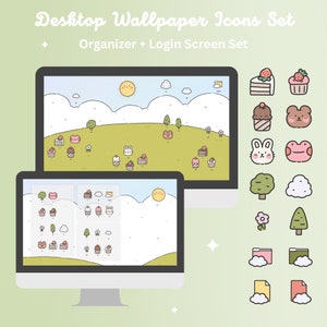 Desktop Computer Wallpaper for Windows and Mac PC + Folders Icons - Sun and Friends Adorable Doodles - WallpaperGals
