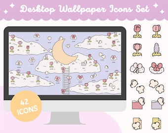 Cloudy Moon Garden Desktop Wallpaper + Icons (Digitaler Download)