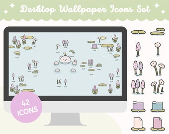 Lily Pond Bear Desktop Wallpaper & Ordner-Icons (Digitaler Download)