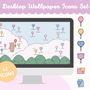 Desktop Computer Wallpaper for Windows and Mac PC + Folders Icons - Flying Bear Balloons Sky - WallpaperGals