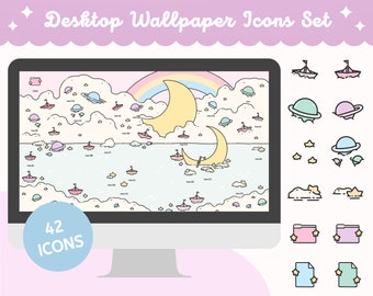 Rainbow Galaxy Hintergrundbild - Mond, Boote, Symbole (Digitaler Download)