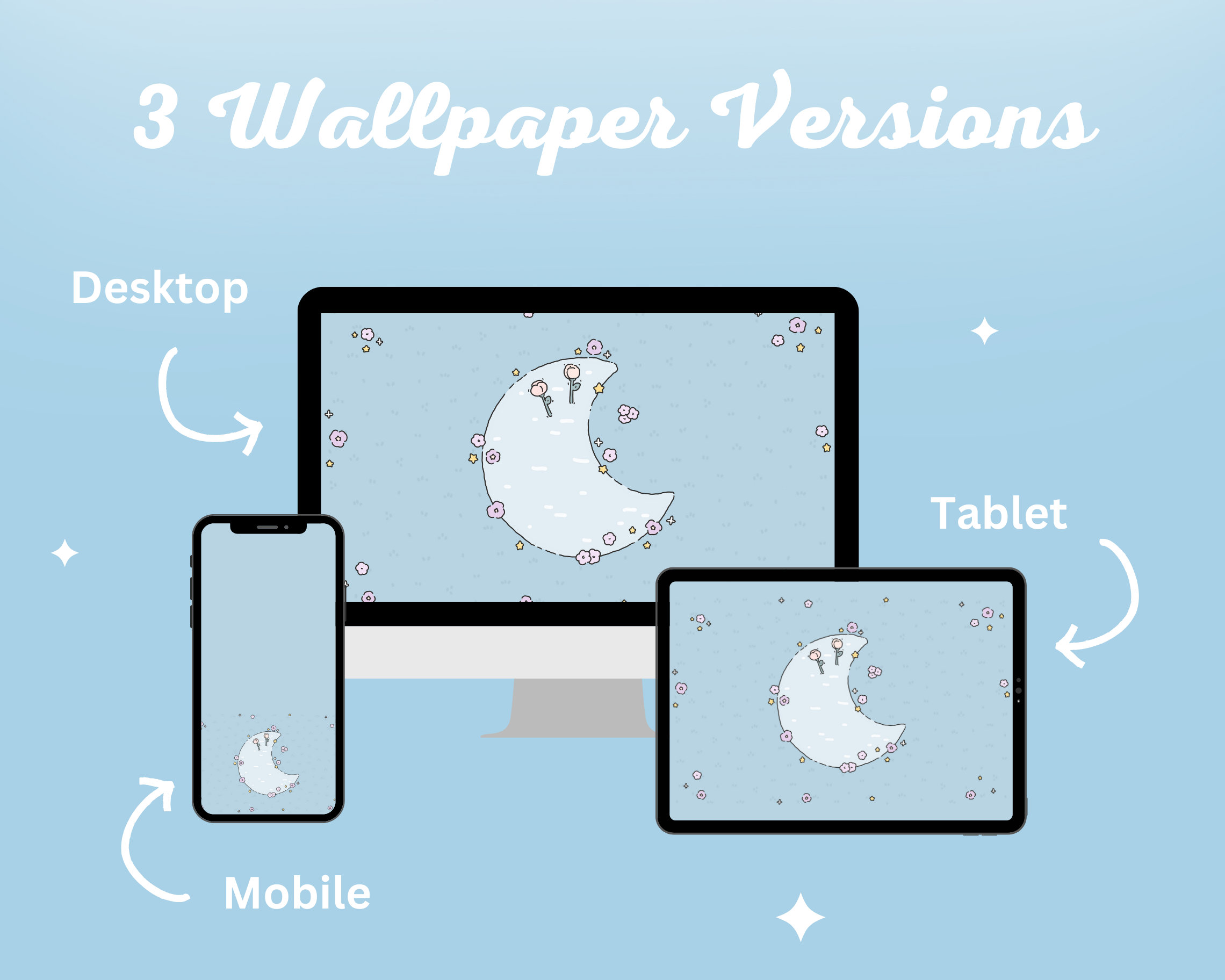 Cute Moon Flower PC Wallpaper – Desktop Icons Set (digital Download) - Etsy